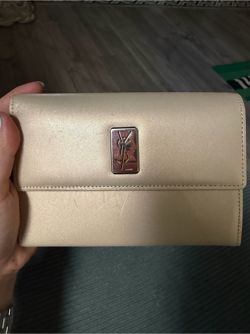 Yves Saint Laurent Champagne Leather Wallet with Metal YSL Plaque - Picture 1 of 10